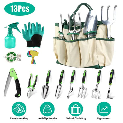 Garden Starter Tool Kit – 13 PCS Aluminum Hand Tools with Storage Bag
